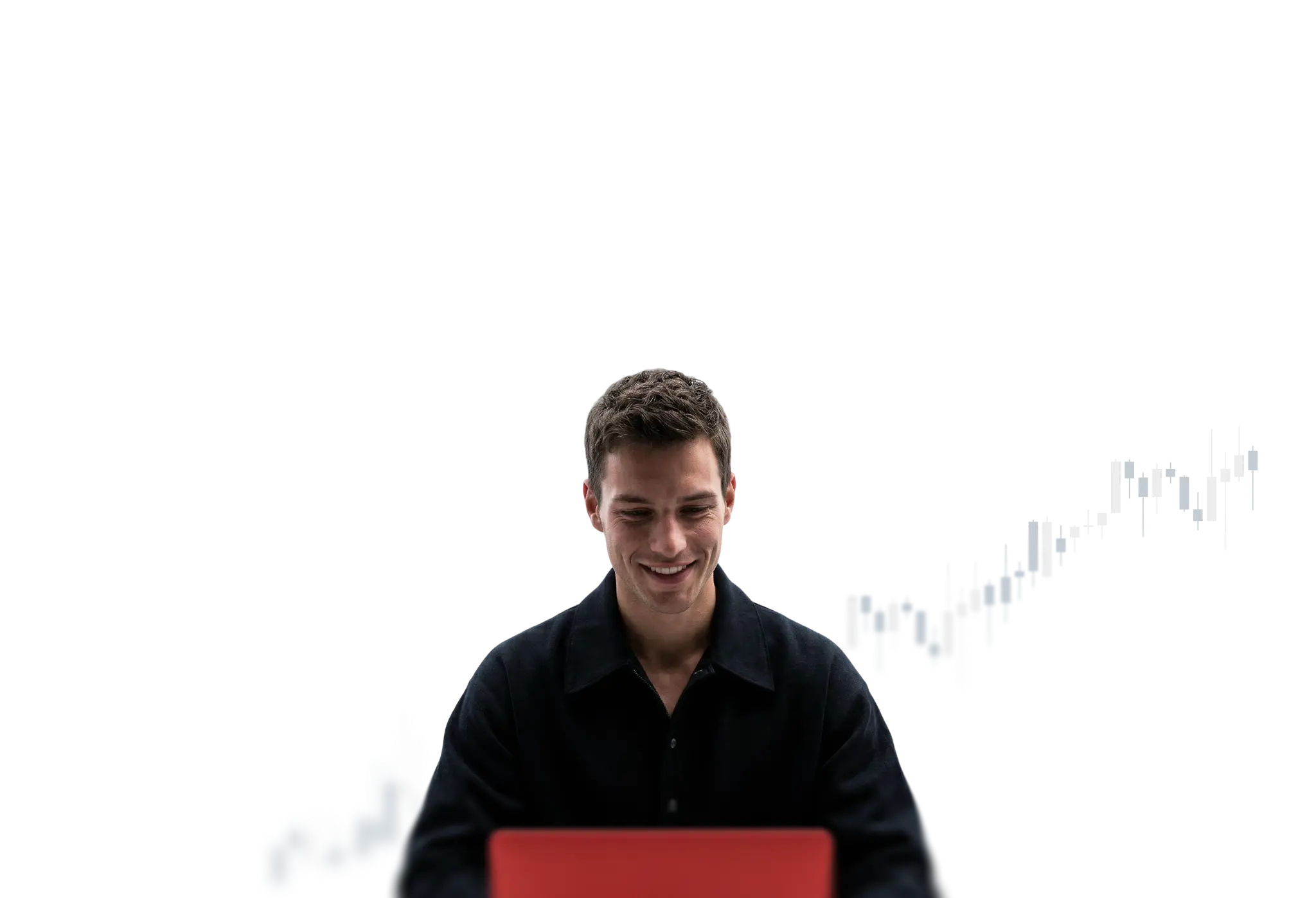 man using trading app on laptop